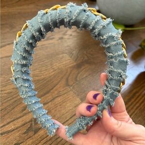 Blue Frayed Denim Chain Headband - Women Accessories
